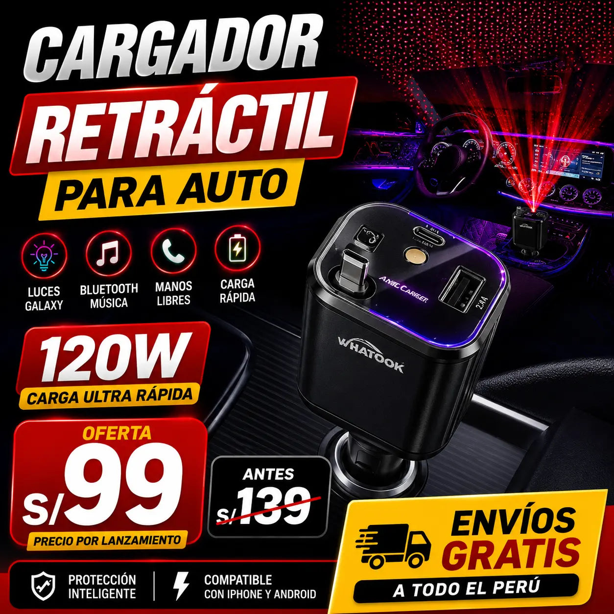 Cargador Retractil para Auto
